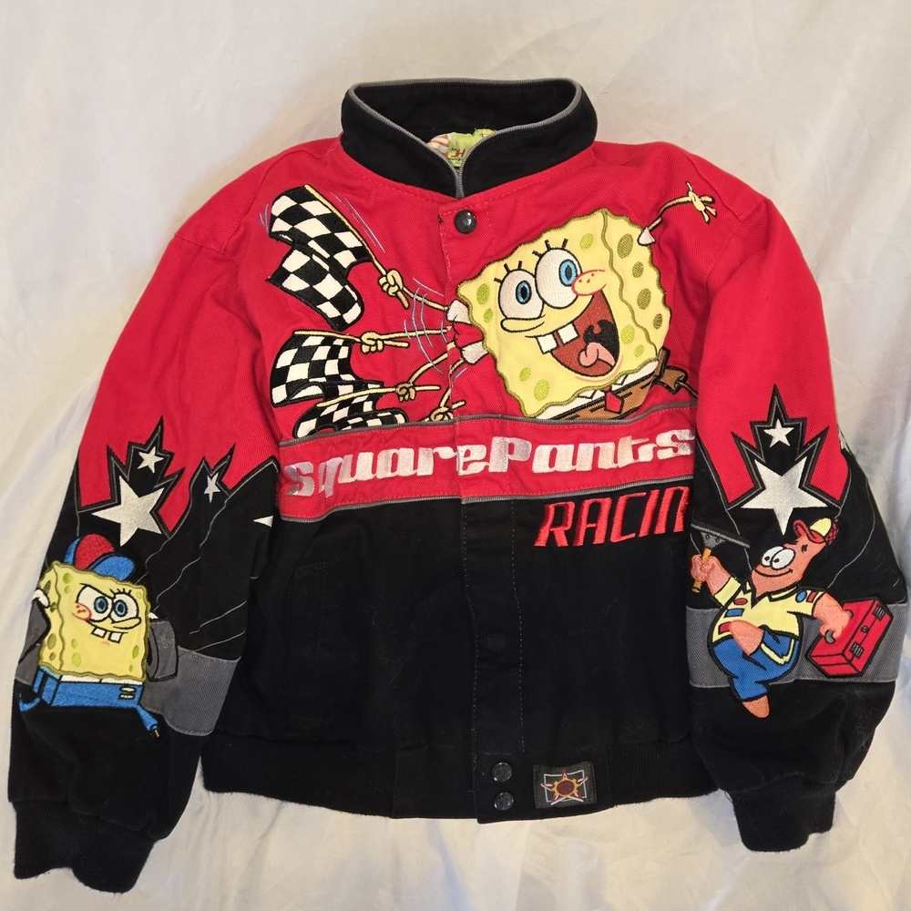 SpongeBob SquarePants Boy's JH Design Vintage Button Up Jacket - Red and Black 7